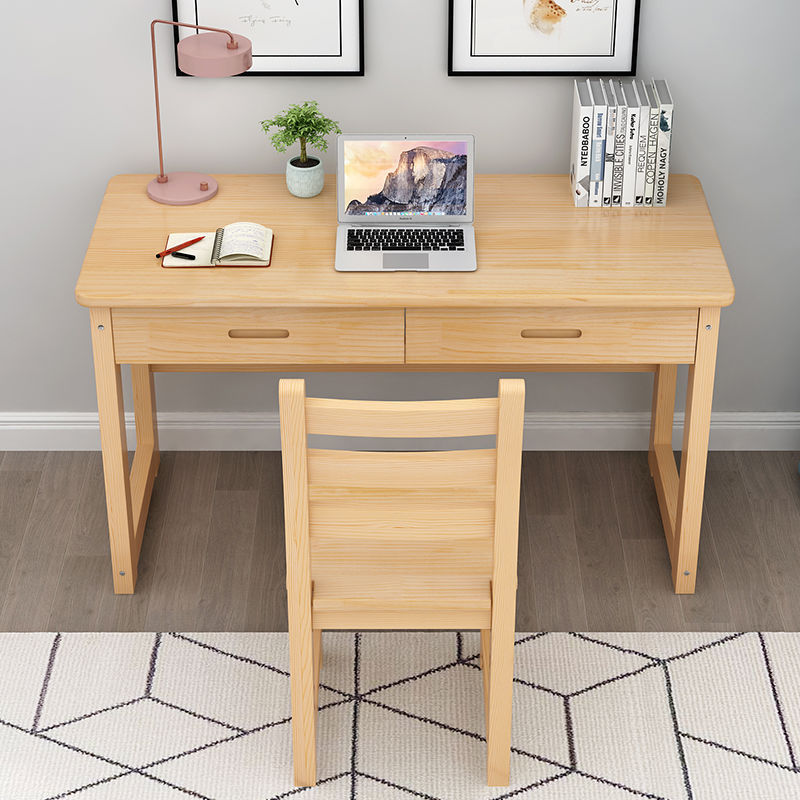 Escritorio de madera maciza, escritorio de estudio, escritorio para computadora, escritorio simple para estudiantes, juego de silla, escritorio pequeño con cajón, escritorio al por mayor
