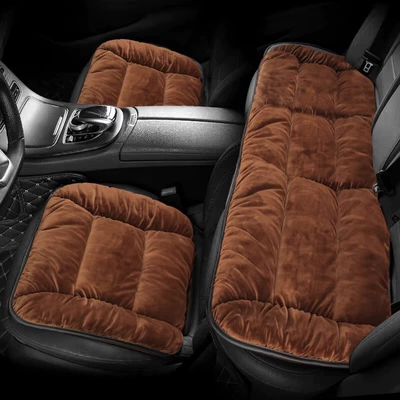 Wool pad Car Seat Cushion Single Piece - elegant-brown-comfortable-baby-velvet-automatic-temperature-lock-3-piece-set-for-front-and-rear-rows