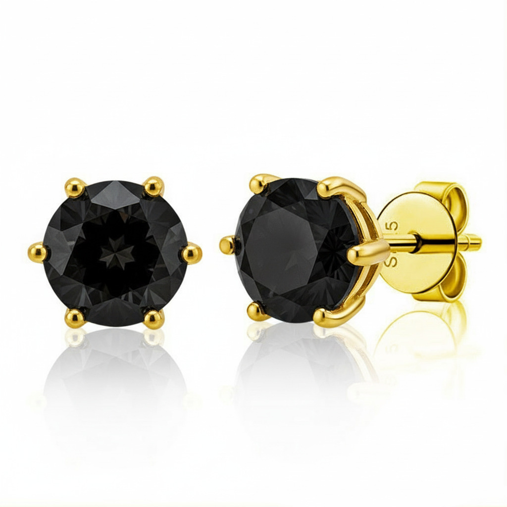 925 실버 세팅 2캐럿 블랙 모이사나이트 - 골드