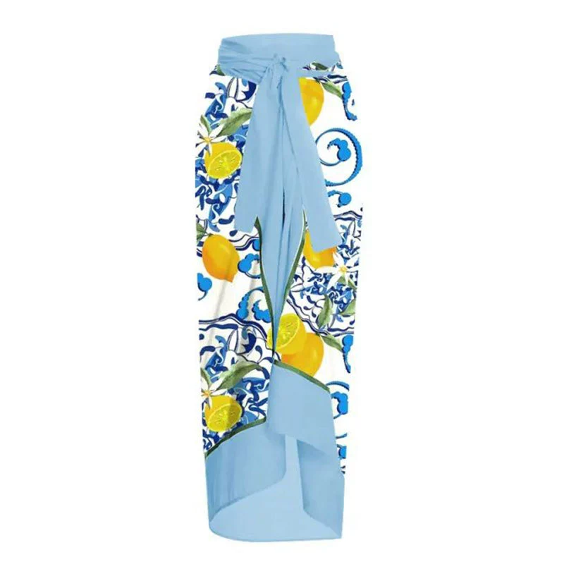 One-Piece Swimsuit (Qiao Jiayuan) 2025 Retro Style with Wrap Skirt, Crane Print, S–XL & One Size