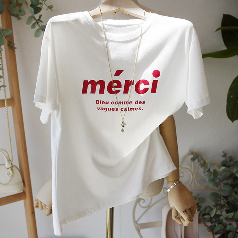 Loose Cotton Short-sleeved T-shirt Women's 2023 Summer New Korean-style Letter Printed Internet Celebrity Top Ins Super Hot T-shirt