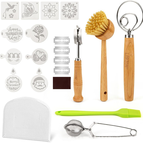 Amazon Bread Baking Tools & Supplies Rattan Banneton Fermentation Basket Scraper Flour Shaker Bread Cutter Set
