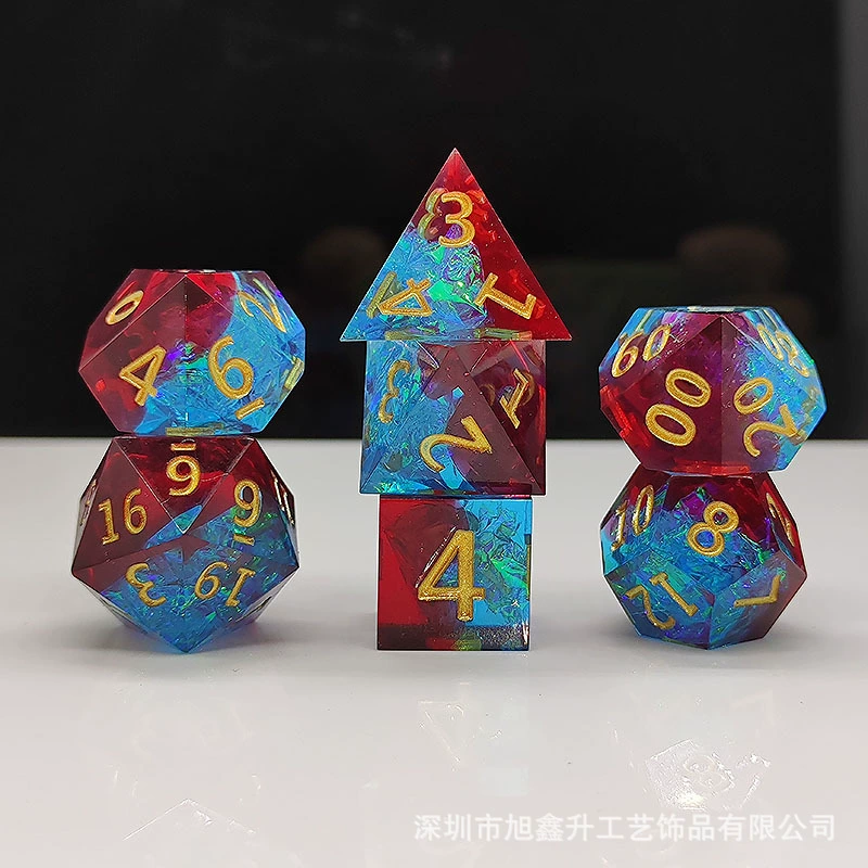 Набор резиновых костей Kusuro COC DND TRPG, многоугольный эпоксидный 7‑частей радужных цветов