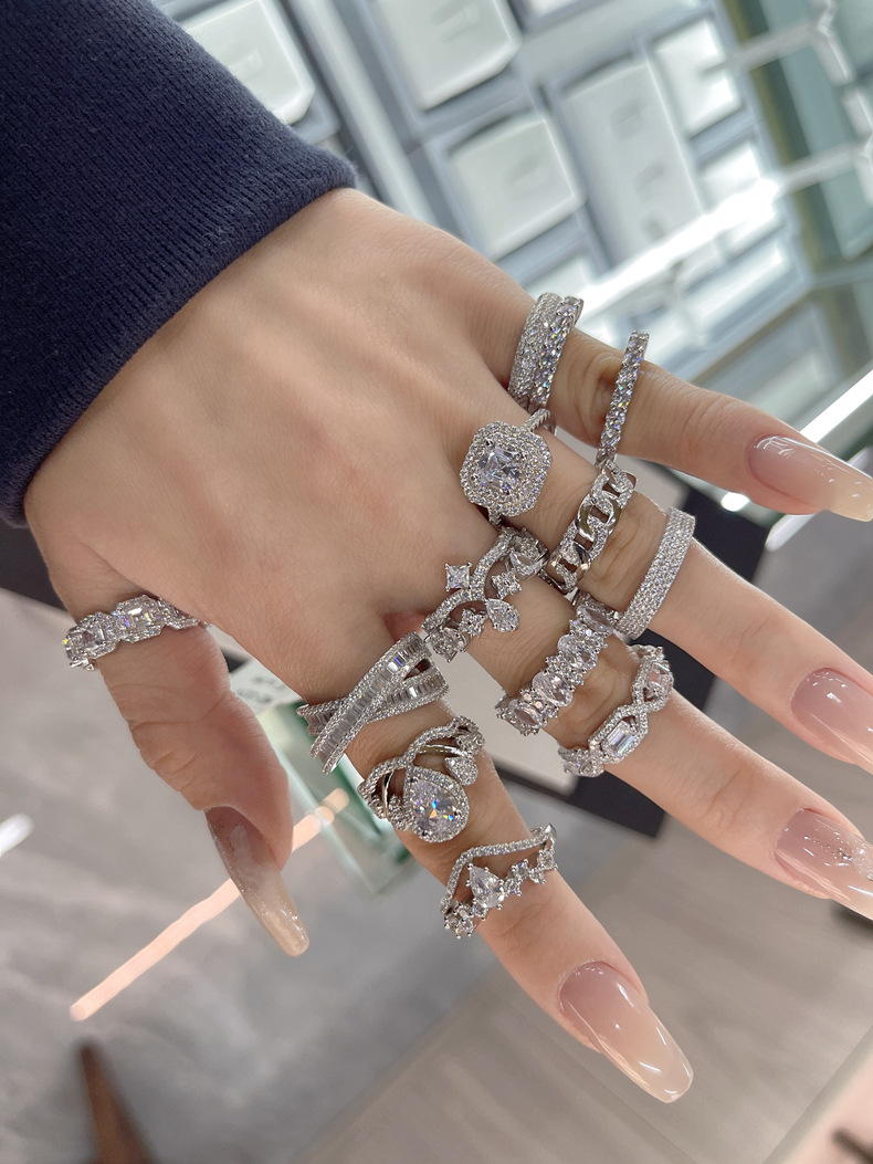 Fashion Geometric Sterling Silver Inlay Zircon Rings 1 Piece