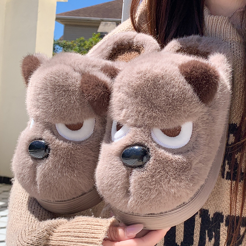 Hermosas zapatillas de algodón para perros de invierno para mujeres nuevas zapatillas de peluche de dibujos animados de fondo grueso para el hogar interior cálido