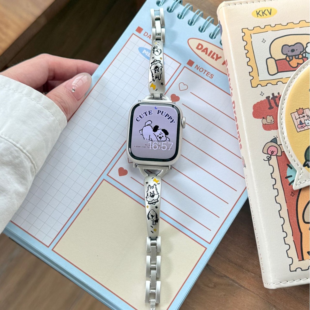 Puppy D-Shaped Curved Metal Watch Strap Suitable for Apple Watch Strap Iwatch10/9876543Se Watch Strap