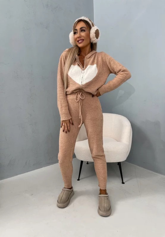 Damen Strick-set Langarm Pullover Mit Kapuze Und Hose Plüsch_voghion.com