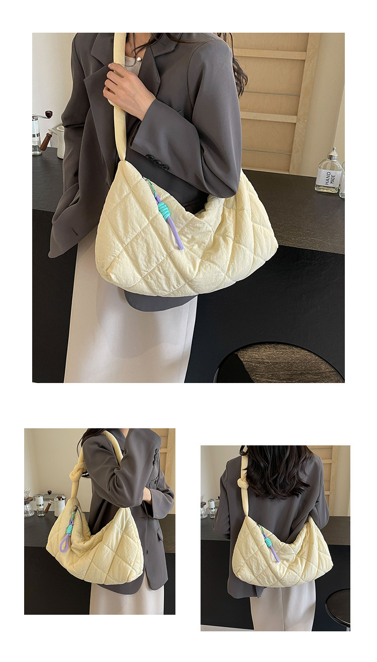 Bag, women's tote large capacity summer crossbody 2024 new versatile cloth bag, diamond grid college student class bag_voghion.com