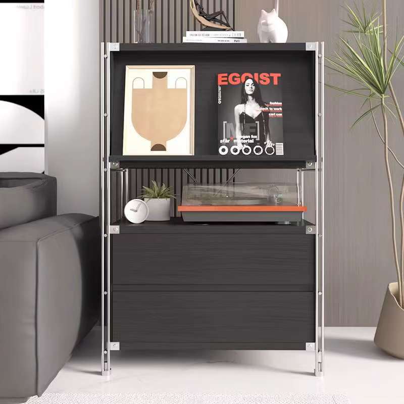 Japanese-Style Black Minimalist Flip-Door Magazine Floor-Standing Storage Bookshelf Nordic Display Rack Bauhaus Living Room Shelving Unit