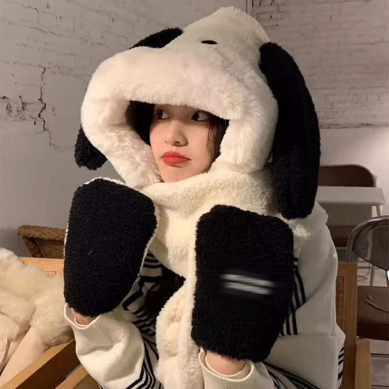 Sombreros de invierno adorable pacha cachorro peluche grueso bufandas guantes encapuchados calentamiento guante de tres piezas