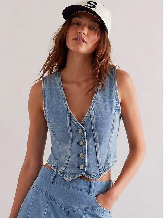 Europa y los Estados Unidos fábrica de origen transfronteriza nueva cintura sexy profunda V se puede plegar para usar un solo chaleco de moda de mujer