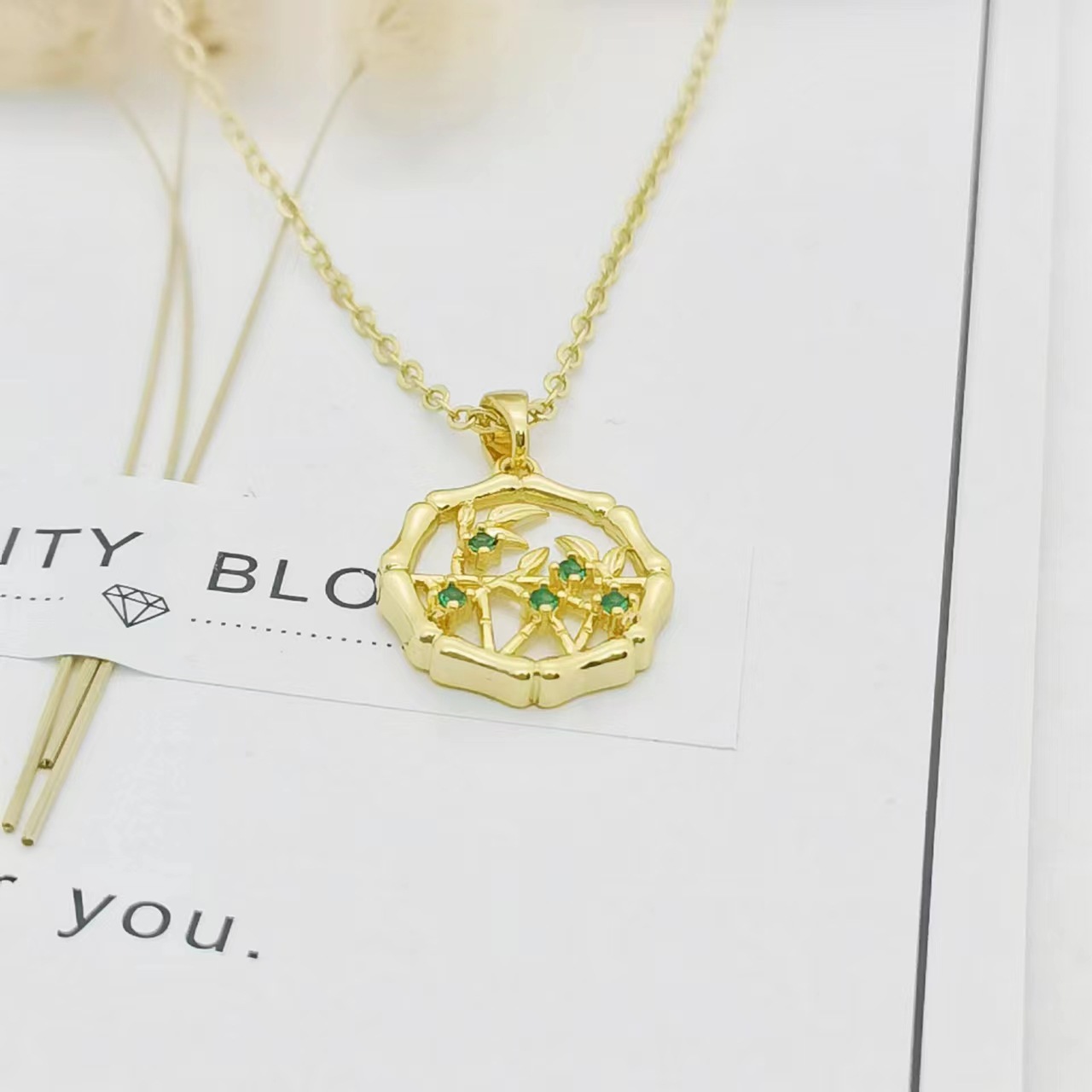 Ig Style Bamboo Flower Fish Tail Titanium Steel 18k Gold Plated Pearl Zircon Pendant Necklace In Bulk display picture 3