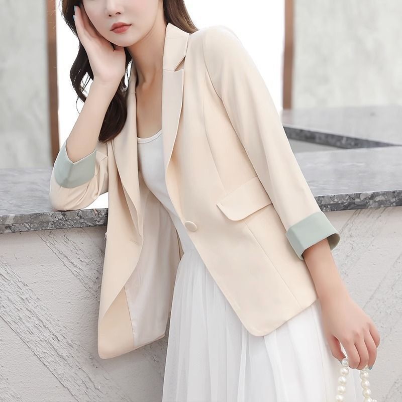 Summer Thin Small Suit Jacket Women's Short Elegant Tight Waist Spring and Autumn Fashion Small Casual Thin Suit Top Summer Thin Small Suit Jacket Women's Short Elegant Tight Waist Spring and Autumn Fashion Small Casual Thin Suit Top