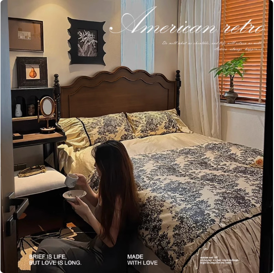 Antique Style Full Solid Wood Bed Master Bedroom 1.8m Double Bed French Retro 1.5m Bed Simple Modern Storage Wedding Bed