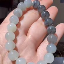 新疆和田玉青花籽料渐变手链圆珠手串情侣款玉石手链配饰