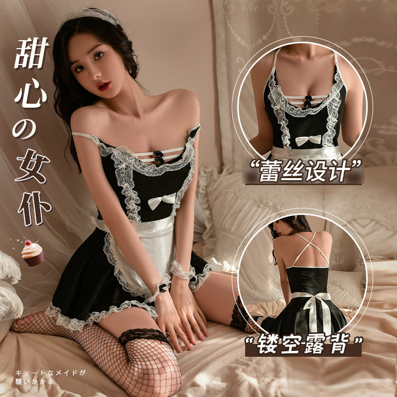 Lencería sexy lindo uniforme de mucama tentación traje de mucama juego de rol traje de mucama de encaje dulce