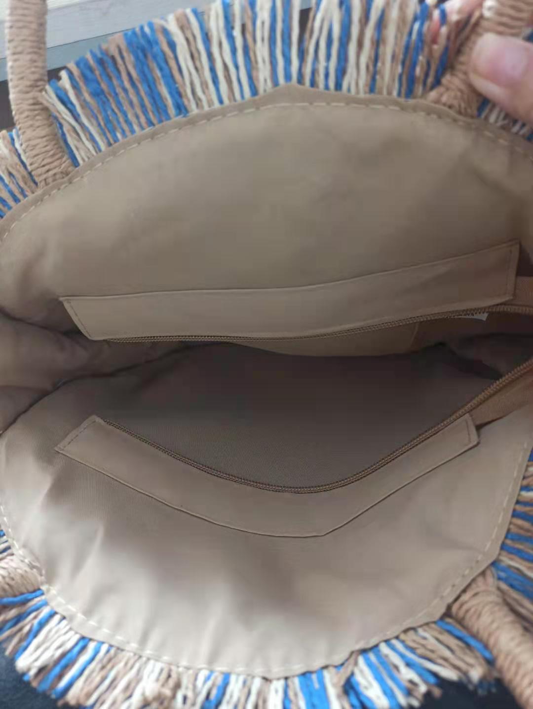 Vacation, Beach Style Round Shape Medium Size Women's Medium Straw Solid Color Vacation Beach Weave Round Open Beach Bag