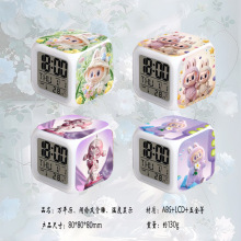 拉布布闹钟动漫周边学生床头钟数字七彩变色发光小夜灯台钟