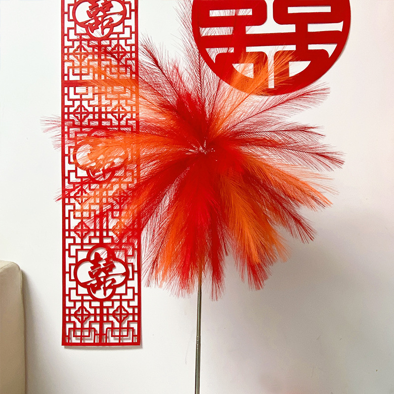 기둥형 빨간색과 주황색 갈대 불꽃놀이 50개 + 텔레스코픽 기둥 + 조립 액세서리