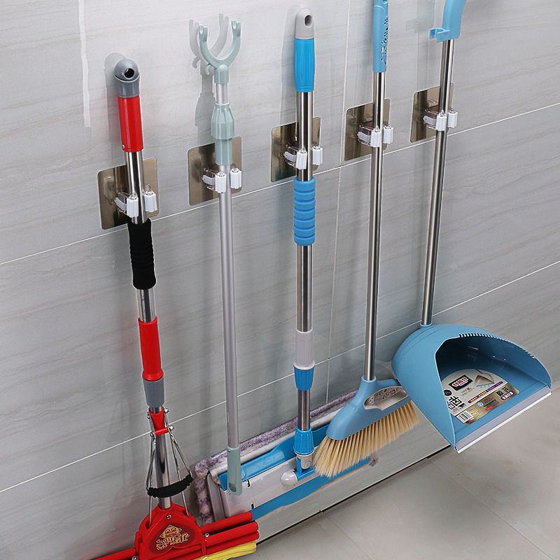 Hole-free mop rack bathroom storage rack mop rack wall-mounted mop…