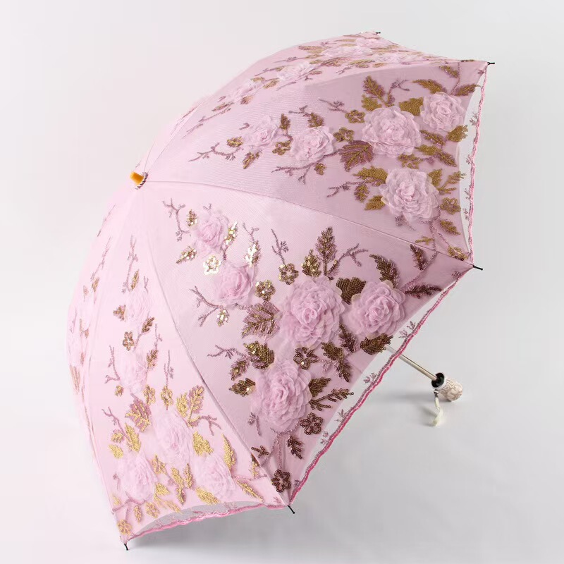 Two-fold Double-layer Embroidered Umbrella Sunscreen UV-protection Sunshade Umbrella Lace Embroidered Umbrella Princess Goddess Sunny Rain Dual-use