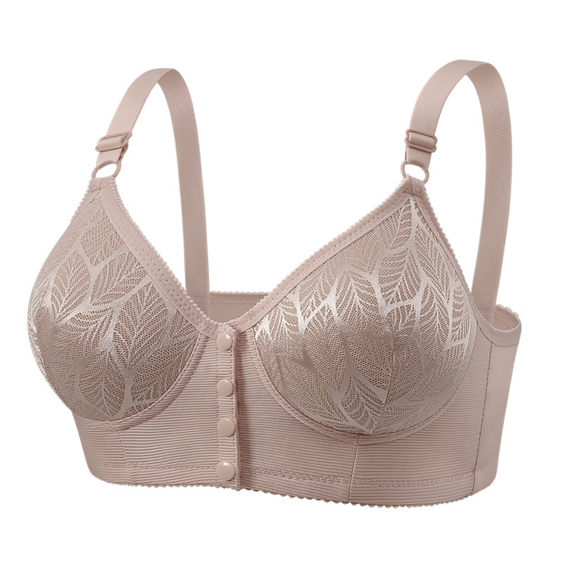 Manufacturer's cross-border plus-size front-closure push-up wire-free bra with beautiful back, makes large breasts appear smaller, side support and shaping for side breasts