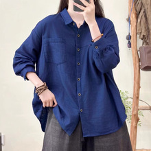 衬衣女款新款大码纯色双层棉纱宽松显瘦百搭长袖衬衫衬衣女装