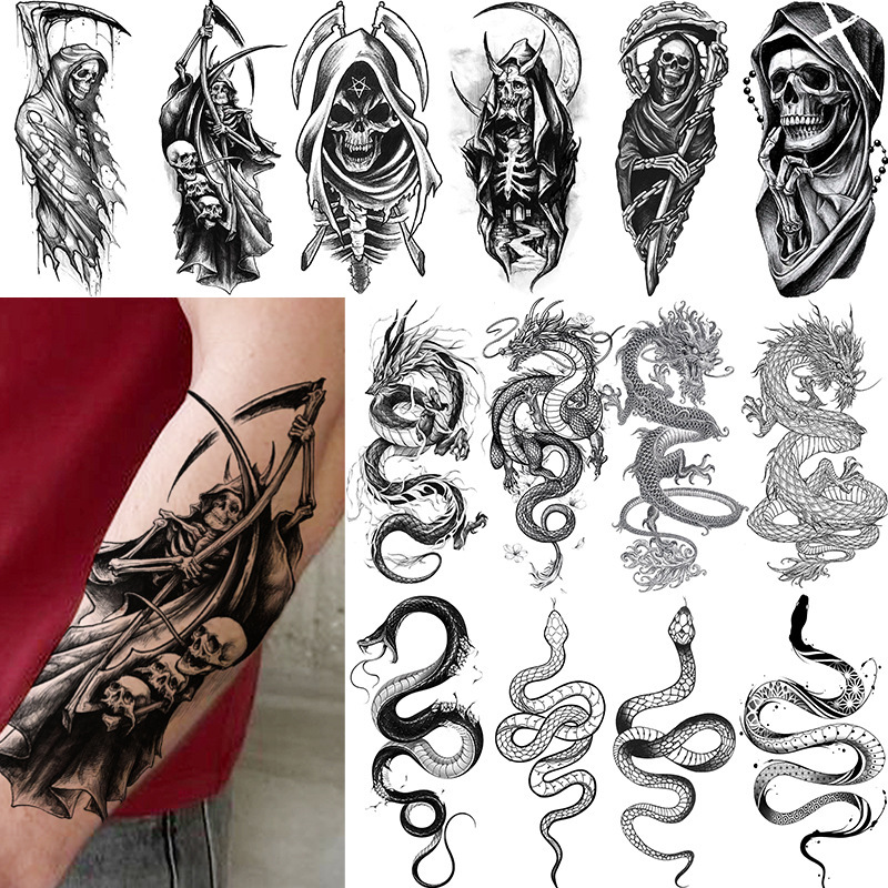 Temporary Tattoo Stickers of Realistic Cross-Border Snake and Dragon Skulls, Waterproof, in Stock, Arm Tattoo Stickers, Temu, European and American Style Tattoo Temporary Tattoo Stickers of Realistic Cross-Border Snake and Dragon Skulls, Waterproof, in Stock, Arm Tattoo Stickers, Temu, European and American Style Tattoo
