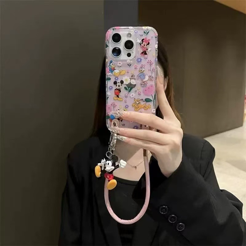 Lindo Mickey floral de dibujos animados para iPhone15 Apple 16ProMax cuero diagonal 14 funda para teléfono 13 hembra 16