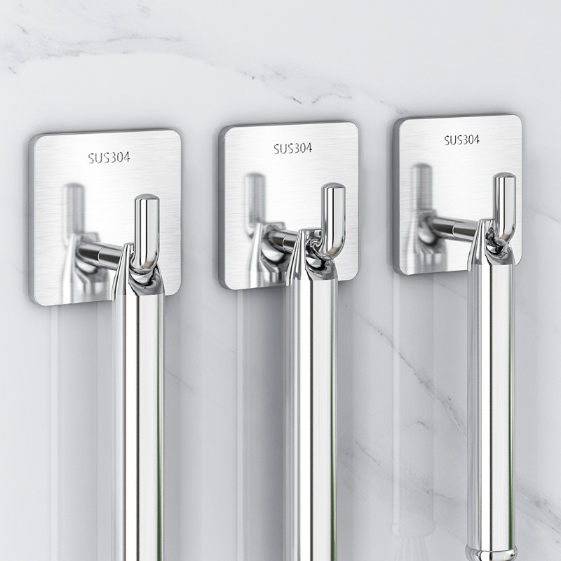 No-Drill Stainless Steel Hooks for Hanging Clothes Behind Doors, Sticky Hooks for Living Room, Kitchen, Dormitory, Wall-Mounted Storage with Strong Load-Bearing Capacity