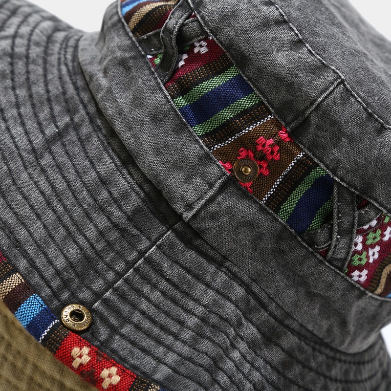 Cotton Material Geometric Pattern Unisex Ethnic Style Geometric Wide Eaves Bucket Hat
