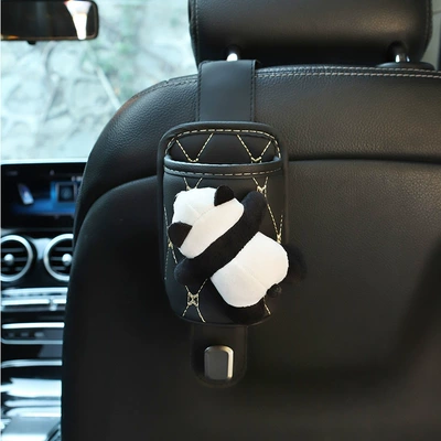 holder multi-function storage car seat: Car cup holder/beverage holder - papa-panda-leather-water-cup-bucket-with-hook-black