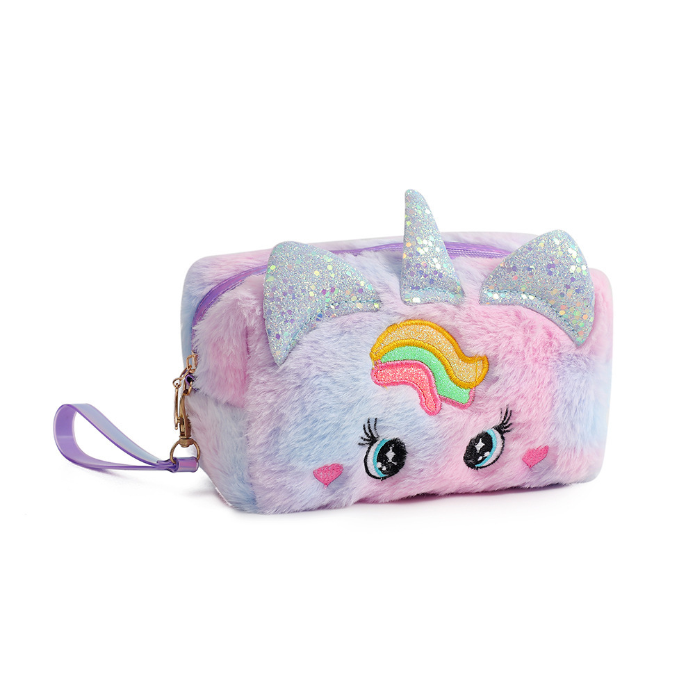 Lavar bolsa de ojos grandes, estuche de lápices de felpa, papelería, mano, dibujos animados, ojos lindos, viaje de niña, unicornio, maquillaje
