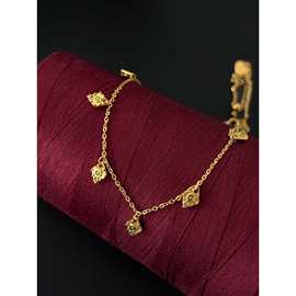 301南法复古浮雕花纹不掉色宝色项链多吊坠菱形设计灵动叠戴单戴