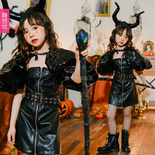 儿童万圣节童装赛博朋克风潮服女童科技感服机车服舞台走秀连衣裙