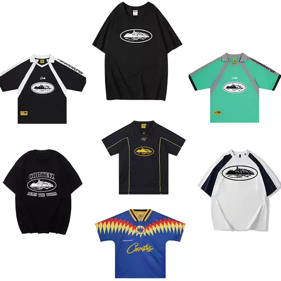 Cross border CORTEIZ splicing American sports jersey short sleeved retro trendy brand Devil's Island loose street versatile T-shirt