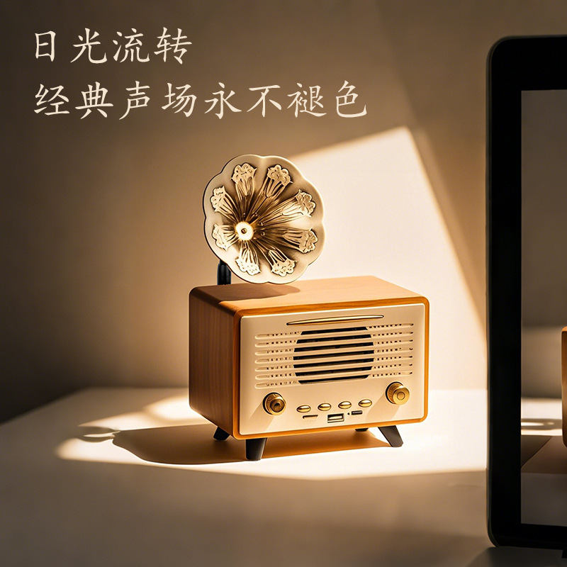 YBS蓝牙音箱迷你便捷式无线高音低音响复古台式木质插卡U盘播放|undefined