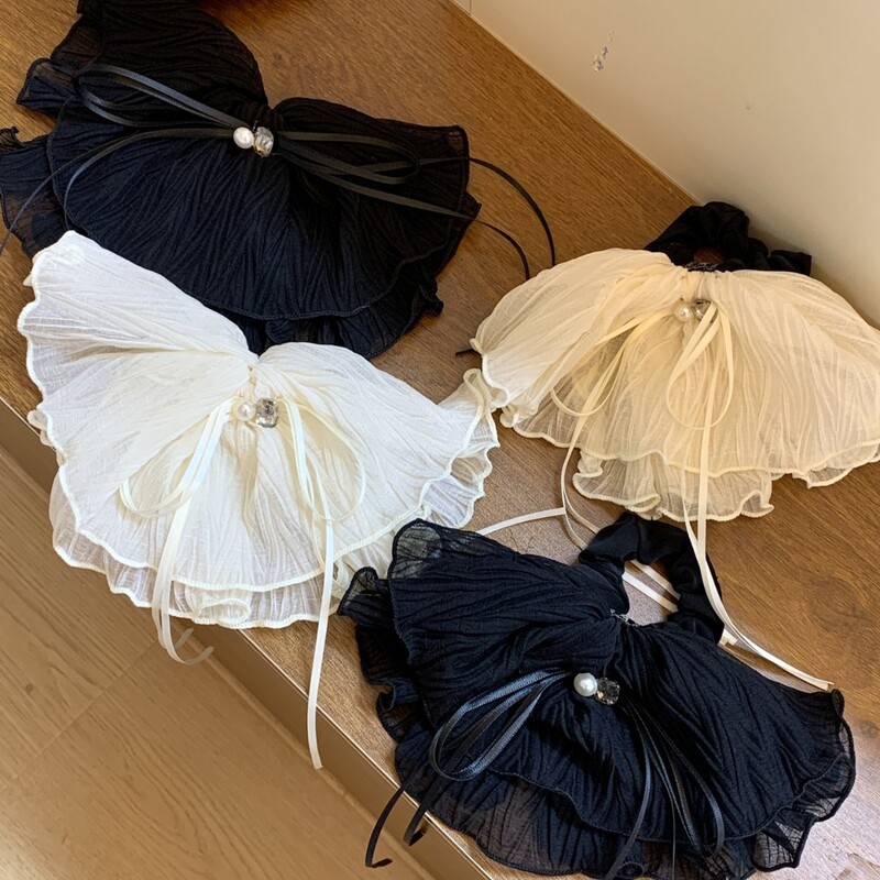 オーガンザ生地プリーツポニーテールヘアピン後頭部リボンスカートヘアピンハイエンドスプリングクリップヘアアクセサリー女性用|undefined