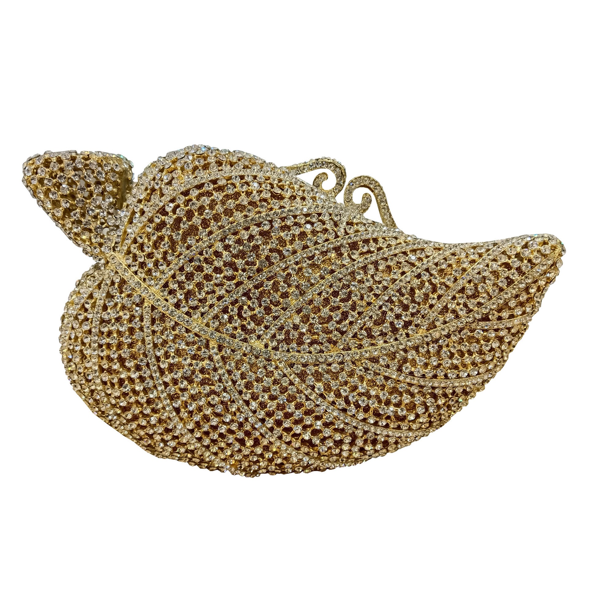 Nuevo paquete de banquete de hoja de diamante hueco caja metálica dura bolsas de mano de banquete Crystal Clutch