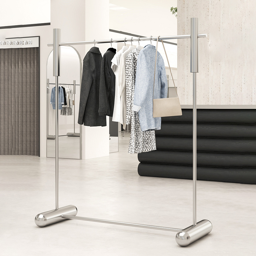 Thickened stainless steel island shelf clothing store display stand floor hanger men's and women's clothing store display props shelf