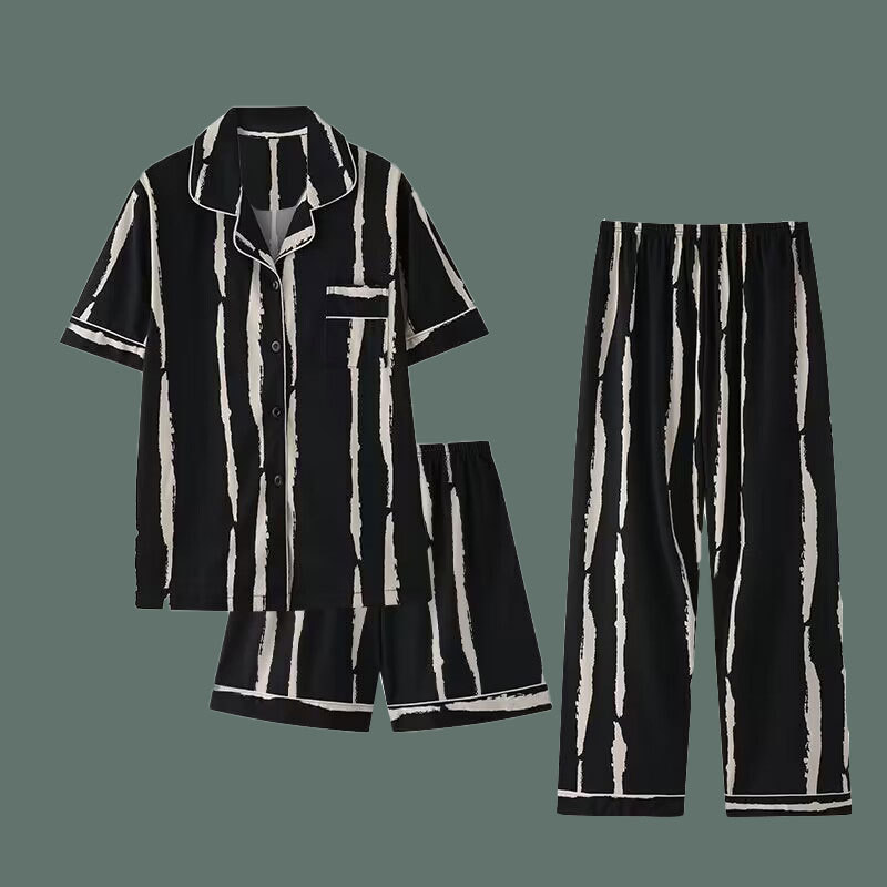 2024 nuevo pijama de pareja mujer algodón de verano de manga corta tres piezas set japonés panda hombre ropa de hogar de verano