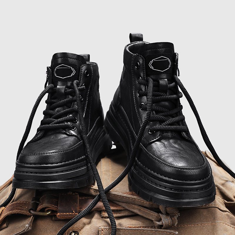 Boys' Trendy Soft-Soled Anti-Skid Shoes Korean Style Youth Outer Wear Soft-Soled Martin Boots Crocodile Pattern Casual Small Leather Shoes