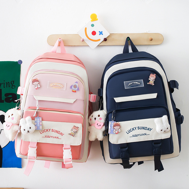 Cross-border explosions primary school bag female large-capacity high school student backpack new casual backpack five-piece wholesale