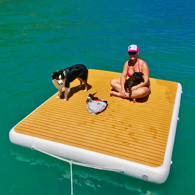 Water inflatable platform non-slip wood grain EVA floating platform floating bed Marine yacht supporting Leisure inflatable dock