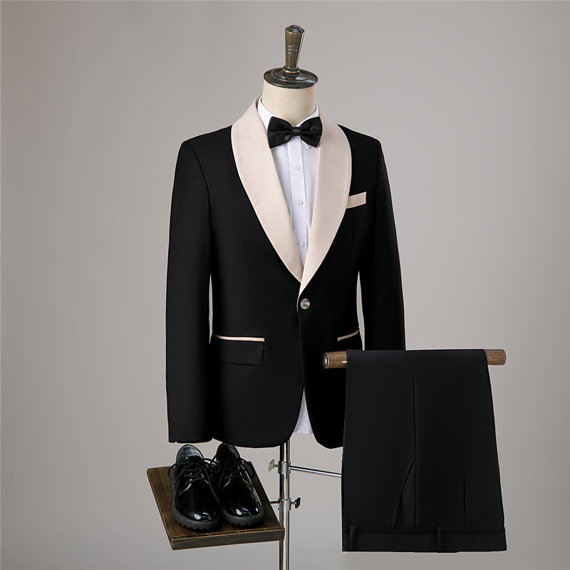 Men's Black Tuxedo Groom Wedding Dress Slim Suit Suit Banquet Performance Best Man Suit Three-Piece Suit