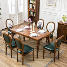 美式餐桌小型實木長方形桌子吃飯家用書桌歐式復古咖啡廳西餐飯桌