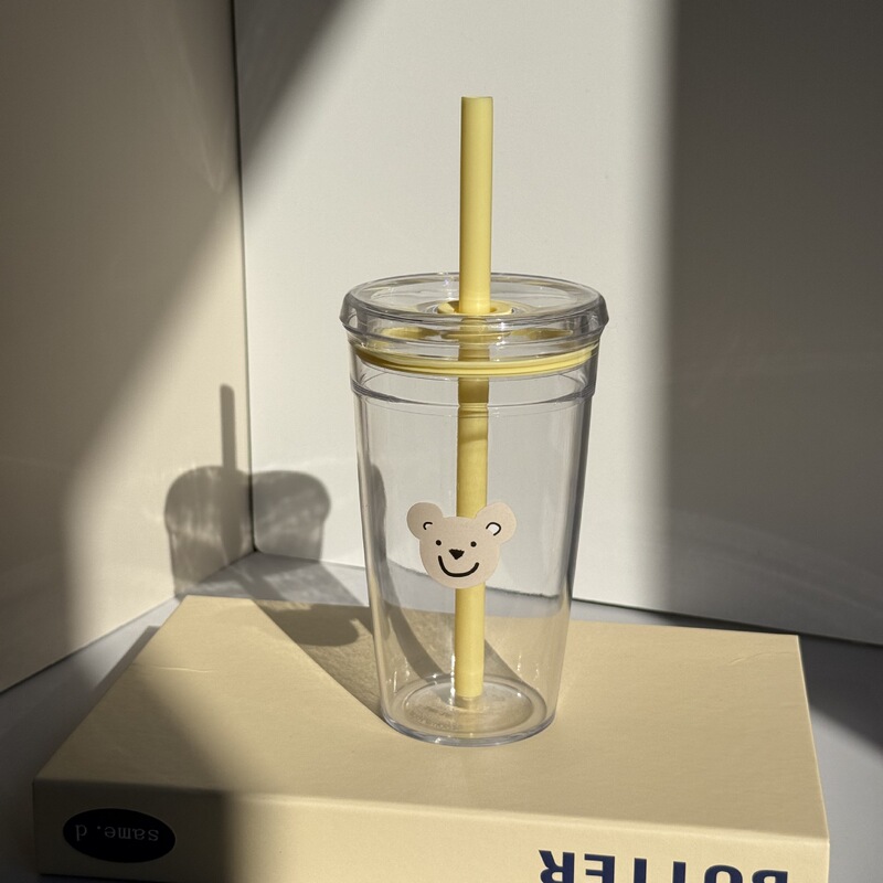 越境夏の新作、高颜值ミルクティー用小型青色プラスチックカップ、透明で多色のストロー付きコーヒーカップ、オフィス用ウォーターカップ|undefined