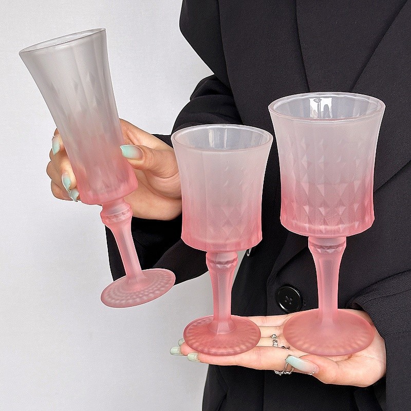 Taza de vidrio de niña rosa gradiente esmerilado artístico, copa de vino de lujo ligero, copa de vino tinto, copa de champán, copa de vino dulce