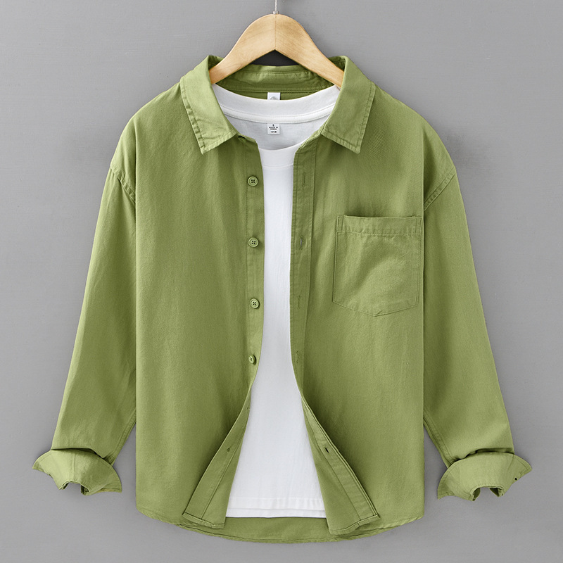 Basic Men's Cotton Long-sleeved Shirt White Artistic Men's Spring All-match Youth Simple Casual Shirt 8708