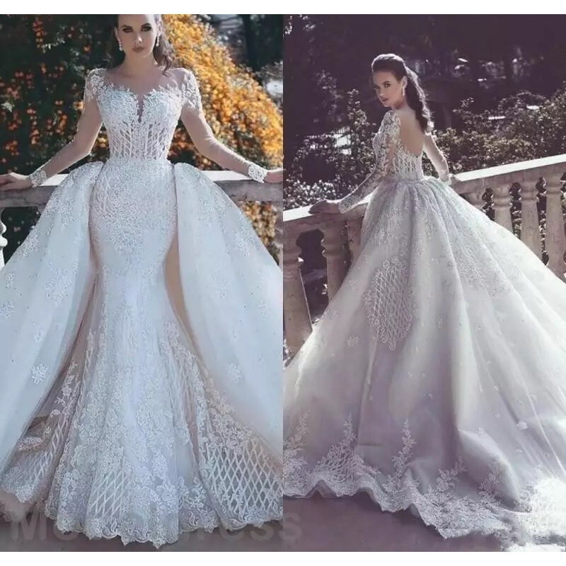 2026 New Amazon Foreign Trade Wedding Dress African Cross-Border Bride Wedding Fishtail Lace Long-Sleeved Wedding Dress